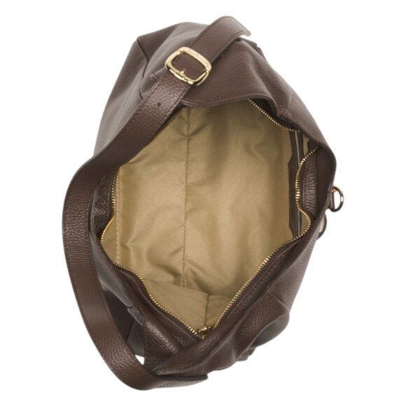 VALENTINA Made In Italy Leather Crescent Hobo With Zipper And Metal Charm - Picture 3 of 4